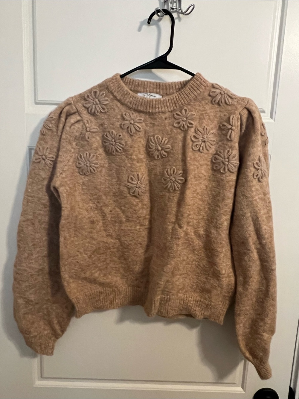 Polagram Floral Appliqué Crewneck Sweater - camel